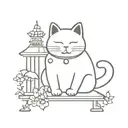 a japanse lucky cat with a shrine and cherry blossoms tattoo design idea