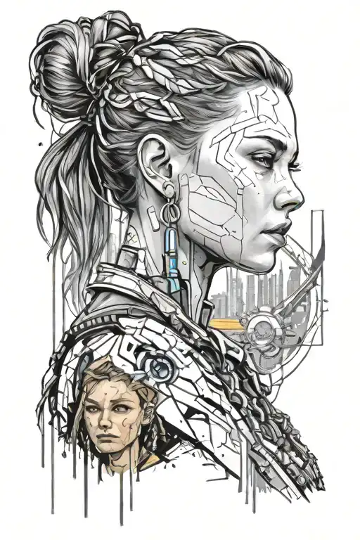 Detroit Become Human + Aloy from Horizon zero dawn + Cyberpunk 2077 tattoo design idea