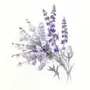 flower botique with larkspur, carnation, and violet tattoo design idea