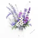 flower botique with larkspur, carnation, and violet tattoo design idea