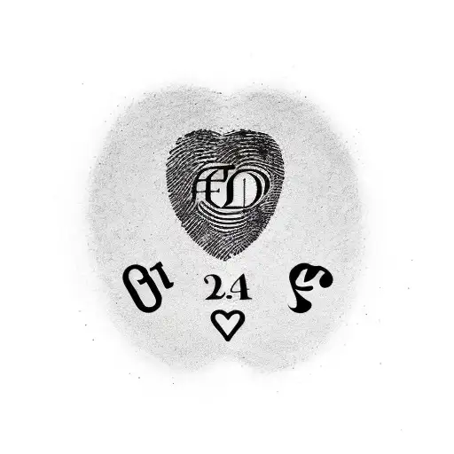 A minimalist tattoo of a fingerprint heart with the initials of each family member inside tattoo design idea