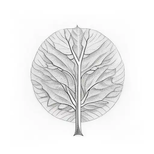 A minimalist tattoo of a family tree with initials of each family member as leaves tattoo design idea