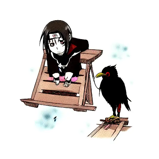 hybrid od itachi and crow tattoo design idea