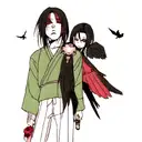 hybrid od itachi and crow tattoo design idea