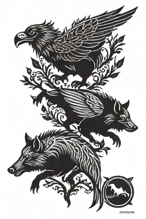 boar and raven nordic sleeve tattoo tattoo design idea