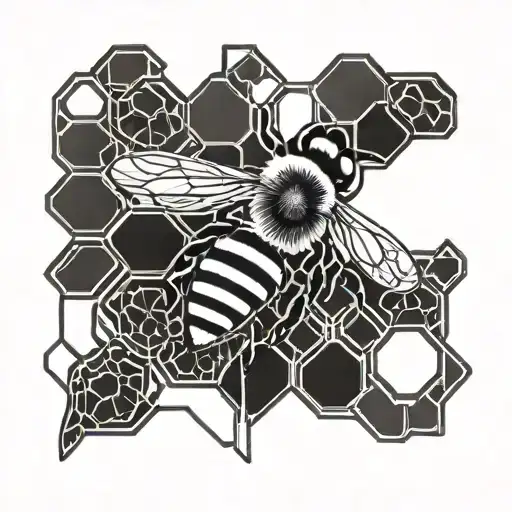 honeybee and honeycomb pattern tattoo design idea