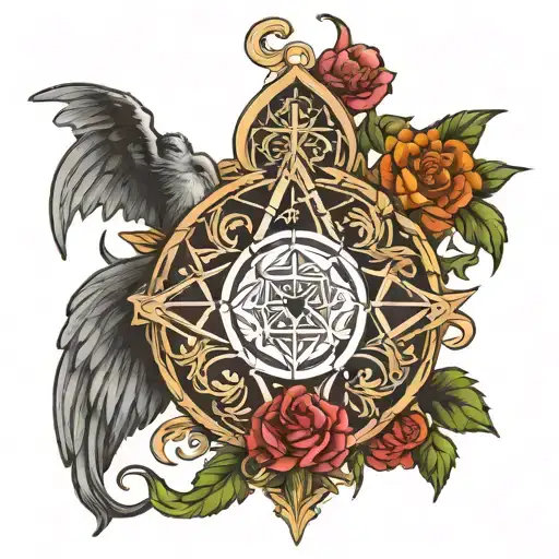 Religious symbols integrated tattoo design idea