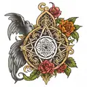 Religious symbols integrated tattoo design idea