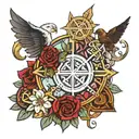 Religious symbols integrated tattoo design idea