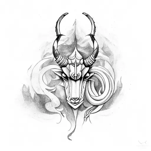 Capricorn sign with shadows in shades of gray tattoo design idea