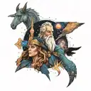 Odin and a Valerie in a galaxy background tattoo design idea