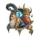 Odin and a Valerie in a galaxy background tattoo design idea