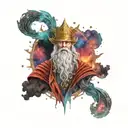 Odin and a Valerie in a galaxy background tattoo design idea