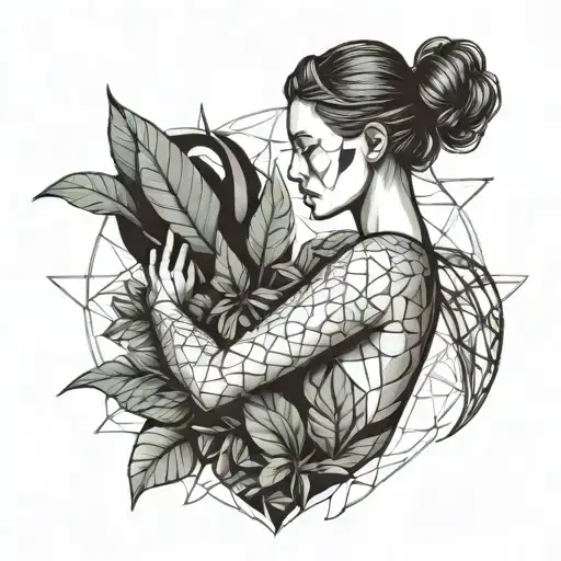 plant, heart, woman posing tattoo design idea