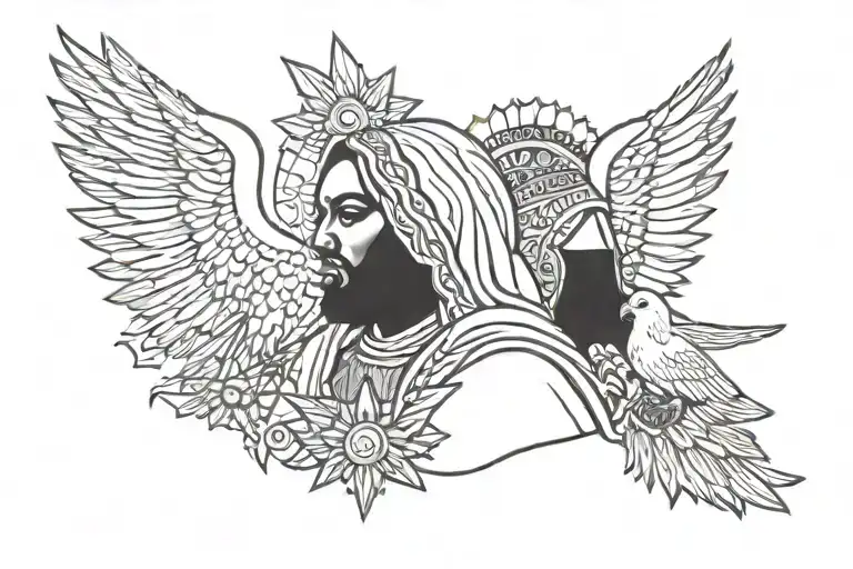 aztez callender with virgin mary and the  mexico flags eagle  tattoo design idea