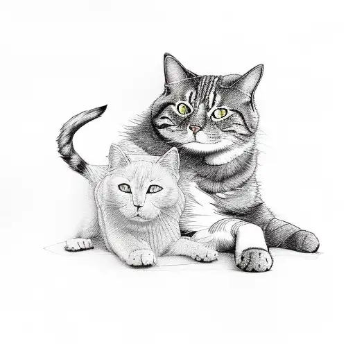 a man, a dog, and a cat spooning tattoo design idea