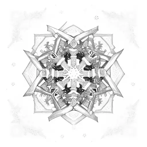 Incorporate the Olympic rings into a snowflake design with Damavand Iran in the background tattoo design idea