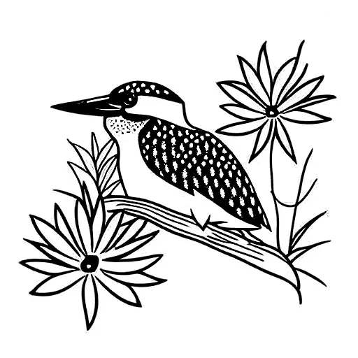 jungle with kingfisher and flowers tattoo design idea