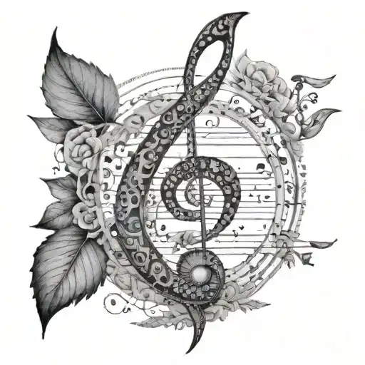 A poetic verse intertwined with musical notes from your favorite Nirvana song tattoo design idea