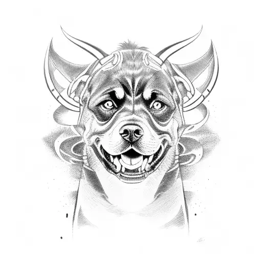 cerber, three-headed Rottweiler, demon, evil, shadow, dark tattoo design idea