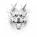 cerber, three-headed Rottweiler, demon, evil, shadow, dark tattoo design idea