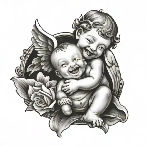 "smiley" with a baby angel tattoo design idea