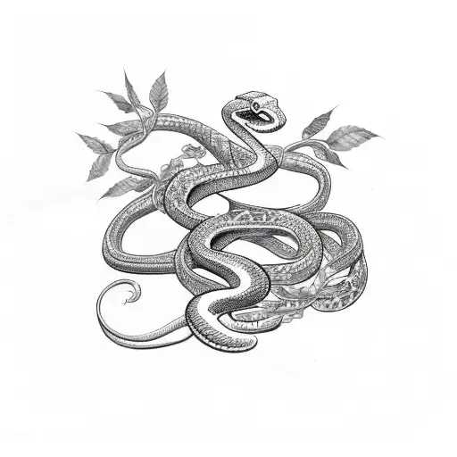 Snake with rose vines wrapped around arm tattoo design idea