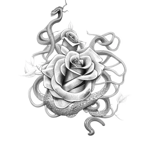 Snake with rose vines wrapped around arm tattoo design idea
