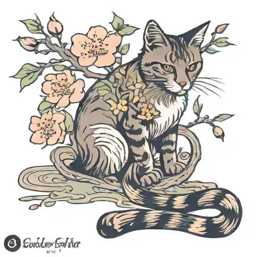 The cat and the apricot blossom deux mille tattoo design idea