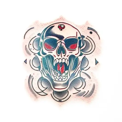broken skull with g59 on forehead tattoo design idea