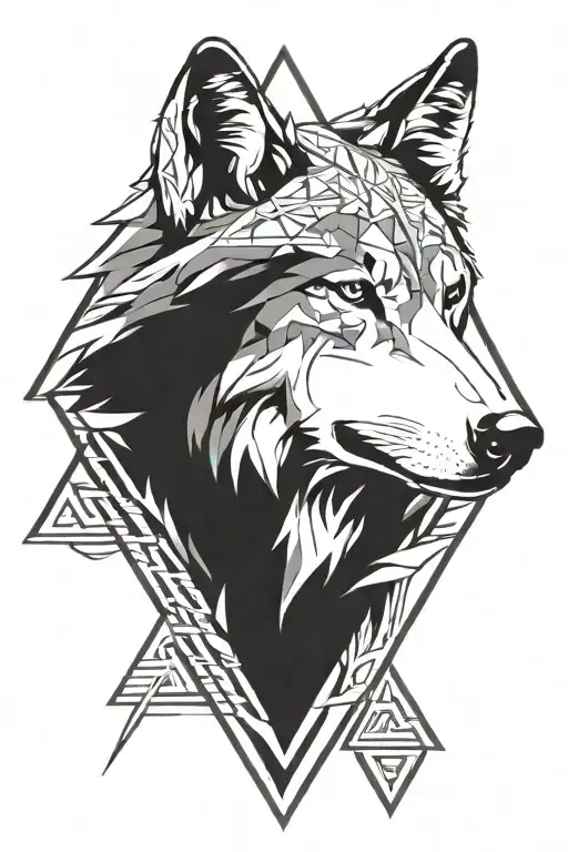 wolf in triangle tattoo design idea