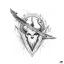 A sword with a broken blade, being crossed by a lightning tattoo design idea