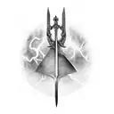 A sword with a broken blade, being crossed by a lightning tattoo design idea