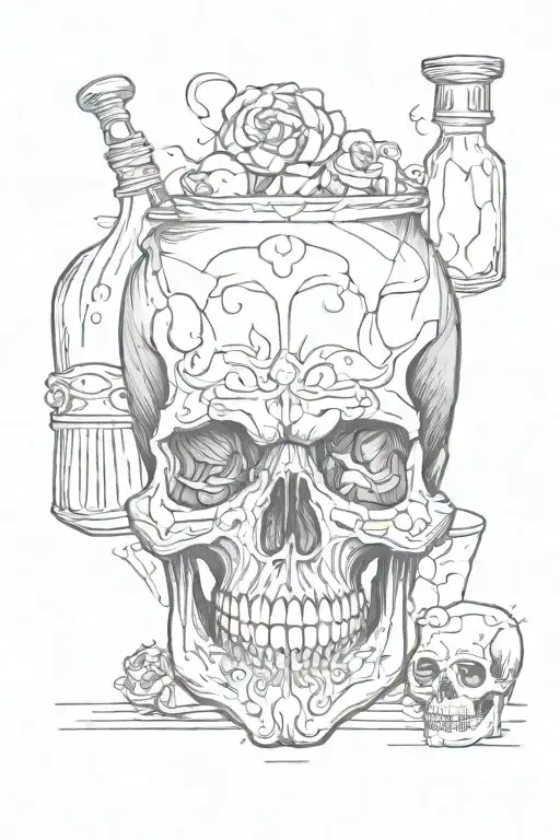death alcohol bottle skull tattoo design idea