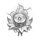 Miners lamp wrapped in ivy with sunflower inside the lamp tattoo design idea