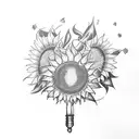 Miners lamp wrapped in ivy with sunflower inside the lamp tattoo design idea