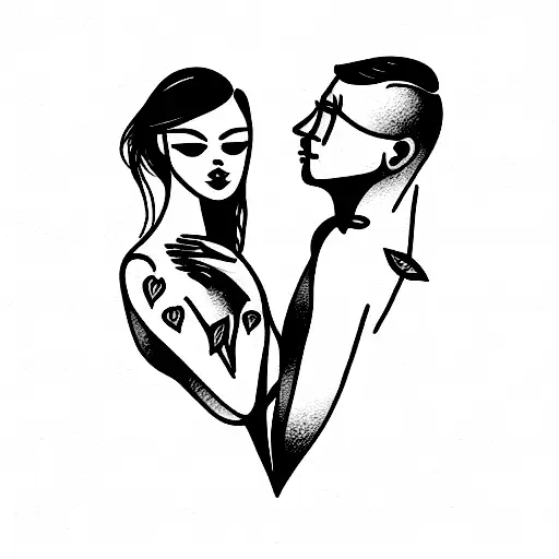 romantic couple embrace each other tattoo design idea