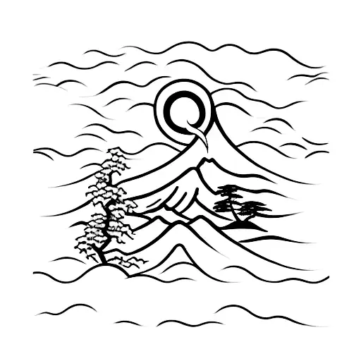Kanagawa wave fine line tattoo very minimalistic tattoo design idea