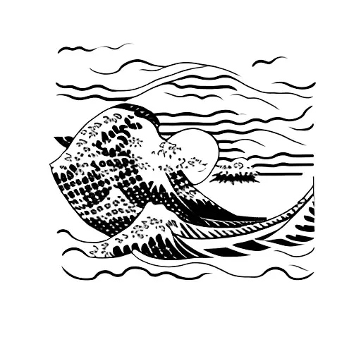 Kanagawa wave line tattoo design idea