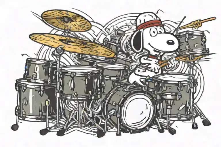 Snoopy playing drums tattoo design idea