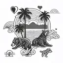 California bear, hearts, sun, wave, dog paw, palm tree. tattoo design idea