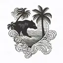 California bear, hearts, sun, wave, dog paw, palm tree. tattoo design idea