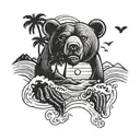 California bear, hearts, sun, wave, dog paw, palm tree. tattoo design idea