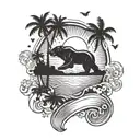 California bear, hearts, sun, wave, dog paw, palm tree. tattoo design idea