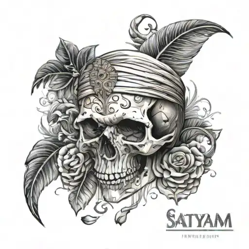 skull and name satyam tattoo design idea
