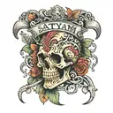 skull and name satyam tattoo design idea