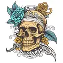 skull and name satyam tattoo design idea