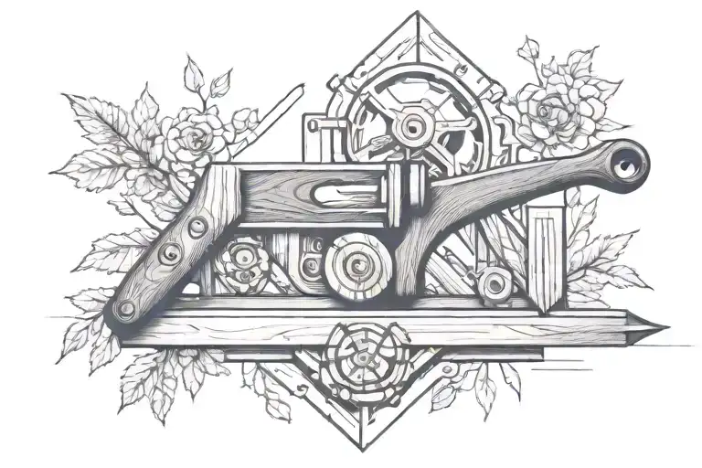 A minimalist tattoo of a detailed woodworking tool, incorporating elements of drawing, creativity and nature tattoo design idea