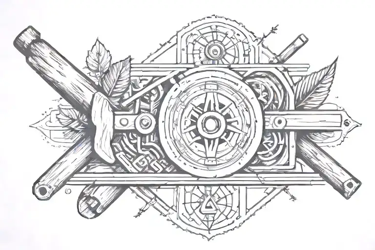 A minimalist tattoo of a detailed woodworking tool, incorporating elements of drawing, creativity and nature tattoo design idea