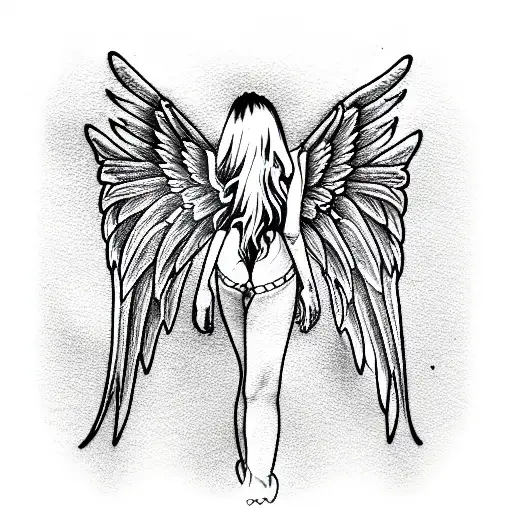 an angel with big wings falls tattoo design idea